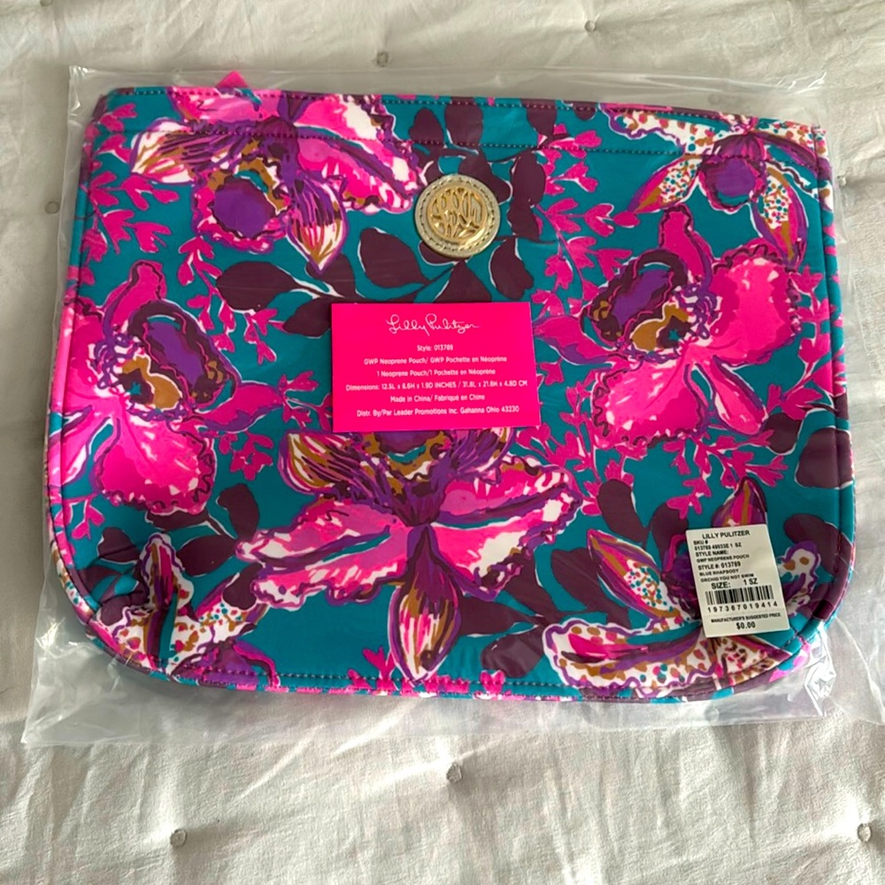 🎁 NWT Lilly Pulitzer neoprene pouch in Orchid You Not Swim